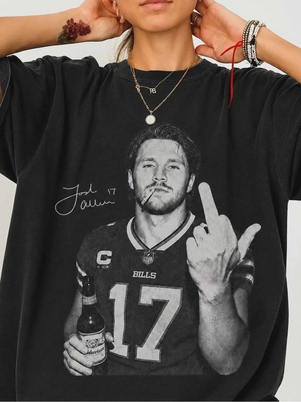 Men's Black Graphic Football Tee - Signature Player Design